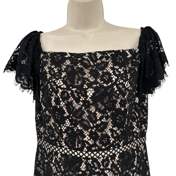 J.Crew Off-Shoulder Lace Dress Black & Nude Wedding Guest Cocktail $228 Size 6 - Picture 3 of 9